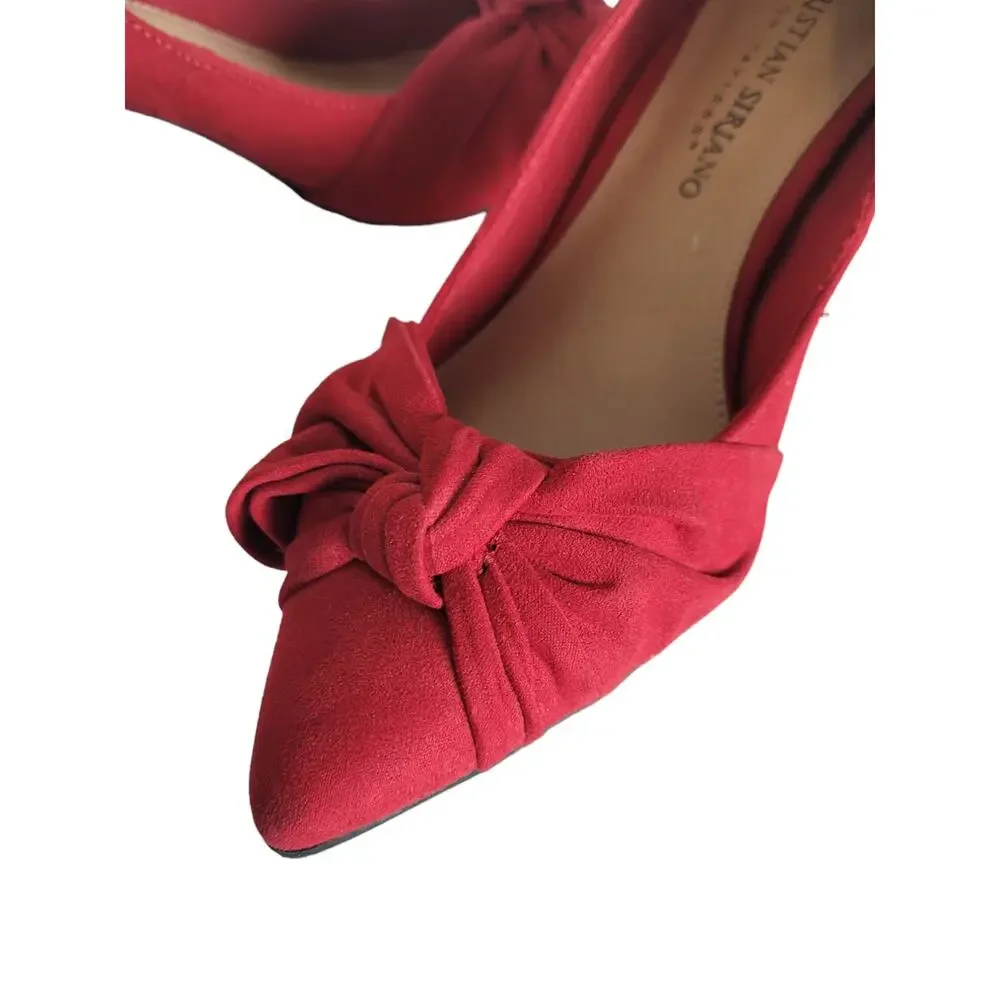 Christian Siriano for Payless Women's Bow Pointed Toe Suede Pump Heels Sz 6 Red